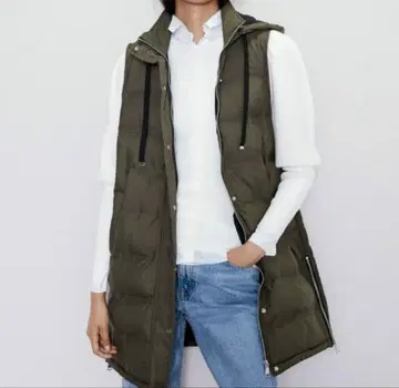 ZARA 자라 롱 베스트 퀼팅 카키