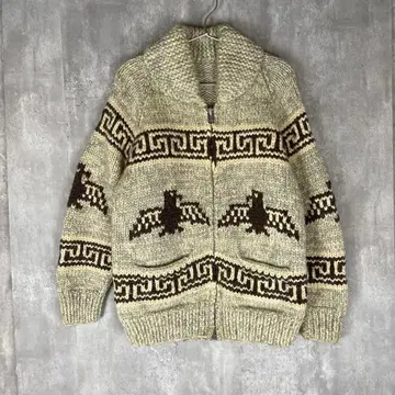 캐나다제 퓨어 버진 울 집업 코위찬 가디건 네이티브