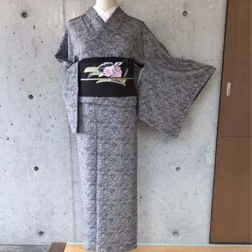 순수 실크 에도 코몬 미니 꽃무늬 이중 기모노