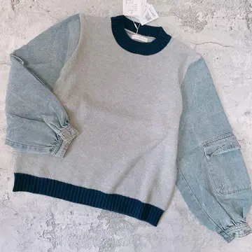 IRIEY 아이리 새상품 소매 데님 절개 니트 풀오버