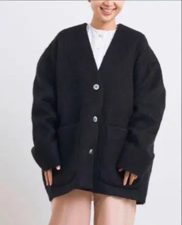 yori 샤기 모헤어 샤기 코트 블랙