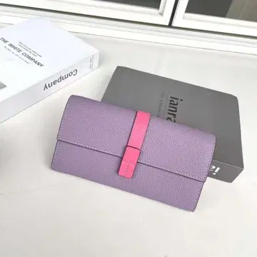 여성용 장지갑 덮개형 천연 가죽 라벤더 x 핑크 [ 미사용 새상품 ]