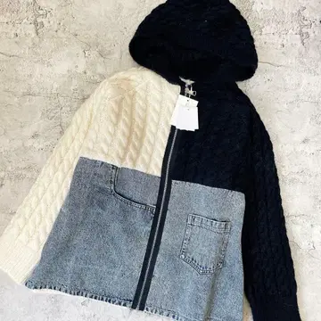 IRIEY 아이리 새상품 데님 x 배색 니트 집업 파카