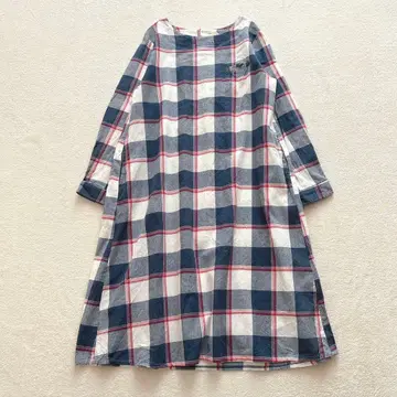 A라인 체크 무늬 원피스 롱 기장 셔츠 원피스 코튼 M 올 패턴