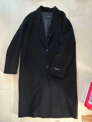 attrangs 캐시미어 울 롱 코트 이너 다운 포함 블랙