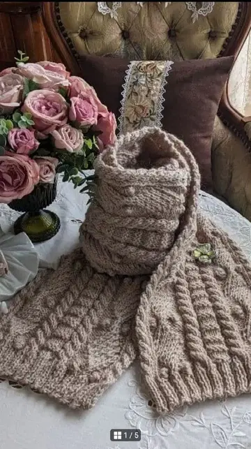 핸드메이드 아란 무늬 머플러 손뜨개질