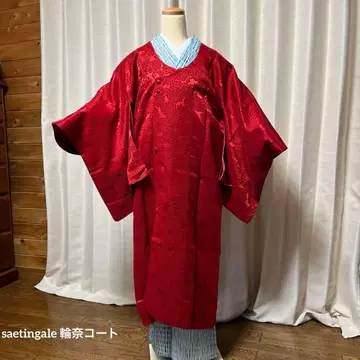 고급 롱 코트 진홍색 국화 무늬