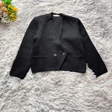 울 니트 가디건 [ L ] 블랙 더블 버튼 숏 기장 콜디아