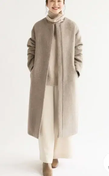 IENA 이에나 램스울 노카라 코트 베이지 A 34