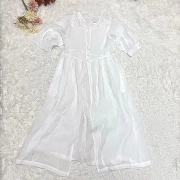 s.1744 [루시엘] 5부 소매 롱 가운 시스루 화이트 비침 있음