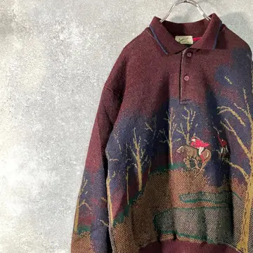 Mudbergh 니트 스웨터 긴팔 퍼플 기수 말 일본제 아크릴