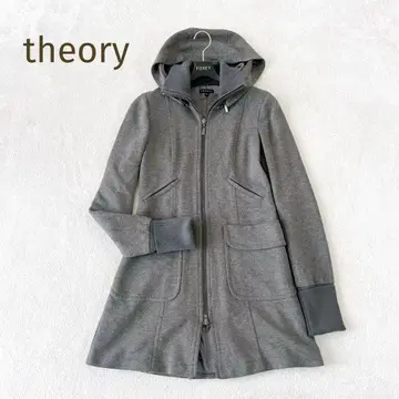 새상품급 theory 후드 부착 W 지퍼 코트 아우터 그레이 사이즈 2