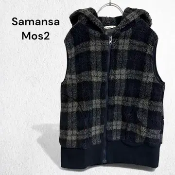 사만사 모스모스 보아 베스트 후디 후드 집업 체크 무늬 M