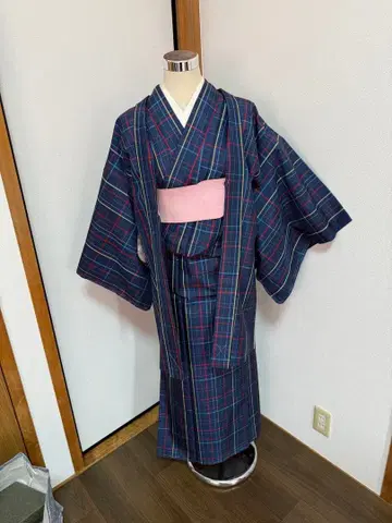 오시마 명주 앙상블 미사용 새상품 줄무늬 사다리