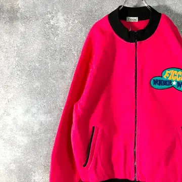 Ficce 플리스 긴팔 핑크 집업 로고 백 프린트 우주인