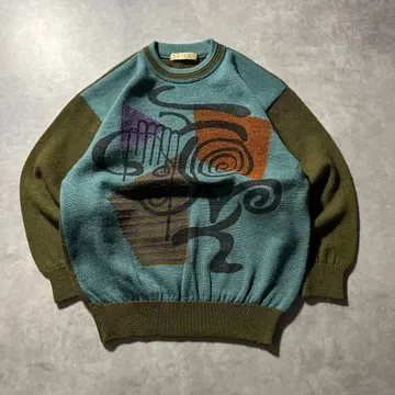 빈티지 올 패턴 기하학 무늬 레트로 멀티 컬러 니트 스웨터