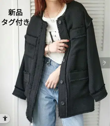 택 포함 새상품 디스코트 트위드 자켓 블랙