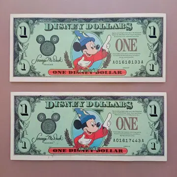 디즈니달러 WDW 25주년 1달러 지폐 2장 ( 1997년판 )