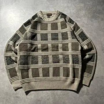 빈티지 체크 3D 육후 기하학 무늬 패턴 니트 스웨터