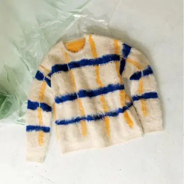 pamm 투명한 공기 체크 니트 아이보리