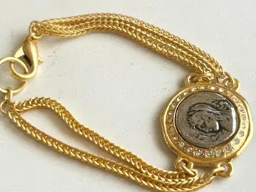 미사용 2연 골드 체인 여성 모티브 큐빅 팔찌