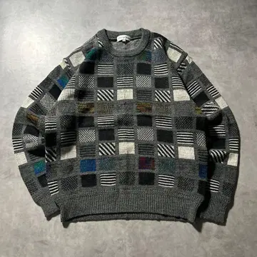 빈티지 모노톤 체크 기하학 무늬 아트 패턴 니트 스웨터