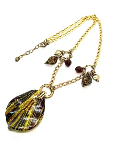 [이탈리아제] 대형 골드 베이스 베네치안 유리 롱 목걸이 참 인증서