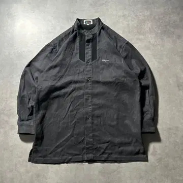 빈티지 블랙 모드 스웨이드 느낌 반트 칼라 노카라 셔츠