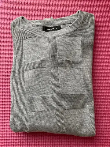 COMME CA ISM 남성용 그레이 체크 무늬 니트 스웨터 M 사이즈