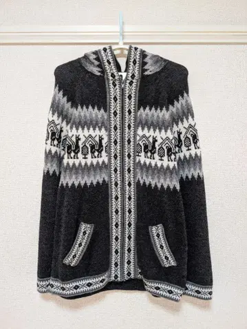 볼리비아 현지 구매 알파카 모 혼방 풀 집업 후드 부착 가디건