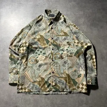 빈티지 그린 올 패턴 기하학 무늬 스다 마사키 레트로 디자인 셔츠