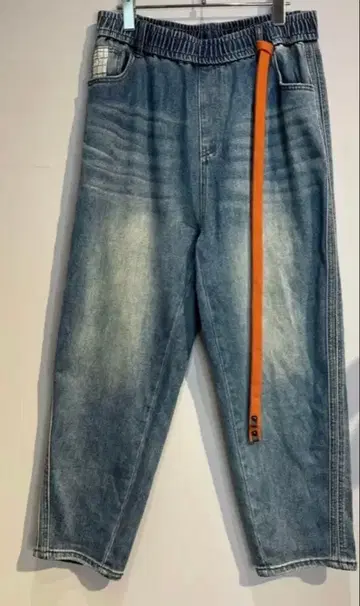 폴린느 브로 데님 팬츠 허리밴딩 오렌지 벨트