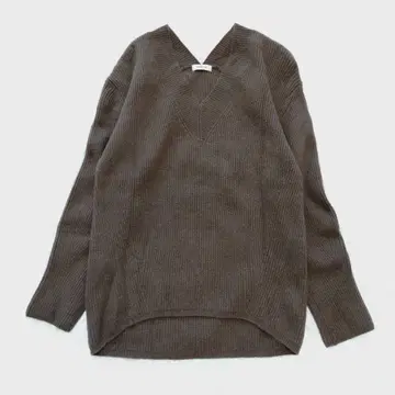 프레이 아이디 울 캐시미어 V넥 니트 스웨터 꽈배기 리브 브라운