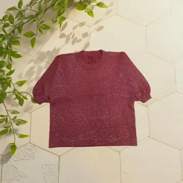 [ 레트로 구제 의류 ] 라메 믹스 보르도 니트탑 퍼프 슬리브 드롭 숄더