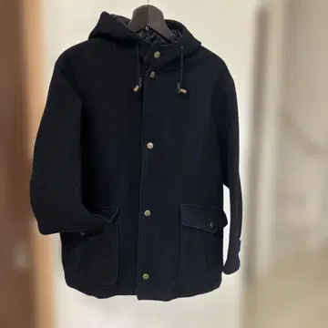 울 블랙 더플 코트 후드 부착 M 사이즈