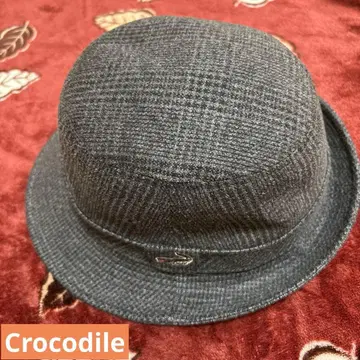 그레이 체크 무늬 울 햇 Crocodile 56.5cm