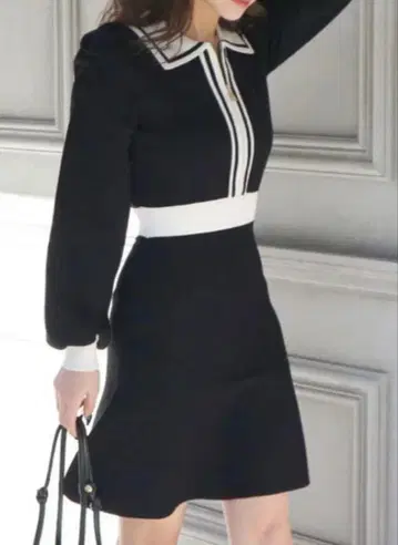 ROYALPARTY 머메이드 숏 원피스 카라 부착 배색 니트