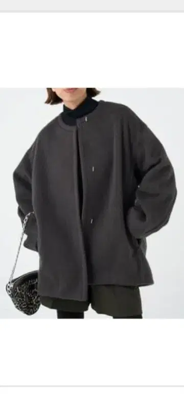 이에나 모헤어 샤기 하프 코트 그레이 36