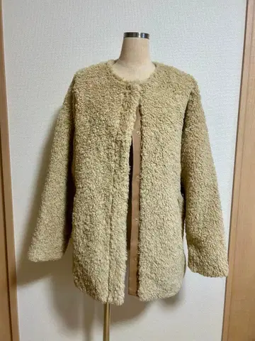 베이지 보아 자켓 오픈 프론트