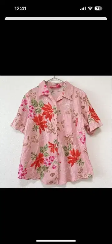 MANGO HOUSE 여성용 아로하 셔츠 카리유시 핑크 꽃무늬 LL