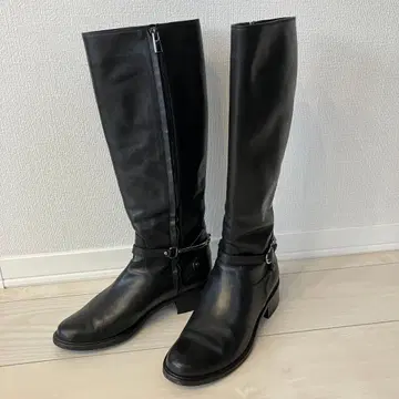 르 탈론 사이드 지퍼 롱 부츠 블랙 벨트 가죽 38 24cm