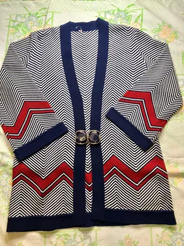 마린 보더 니트 가디건 자켓 트레디셔널풍 네이비 x 레드