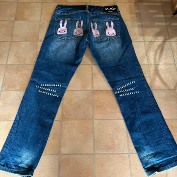 토끼 프린트 스트레이트 데님