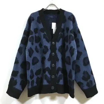새상품 레오파드 무늬 빅 실루엣 가디건 긴팔 남성용 블루 M