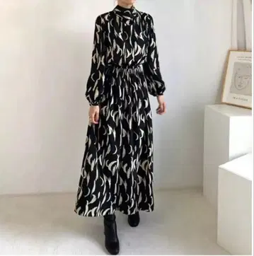 크리스마스 세일! 여성용 롱 원피스 맥시 길이 긴팔 가을/겨울 블랙