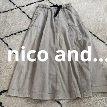nico and - 벨트 플레어 스커트 인디고 그레이 데님 원단 M