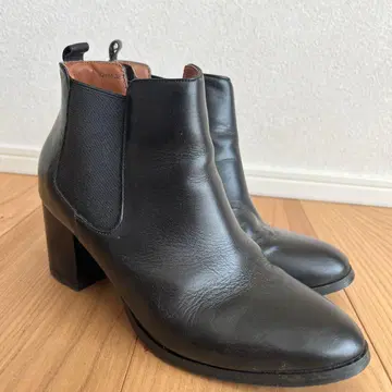 미오노티스 블랙 사이드 고어 부츠 중간 힐 가죽