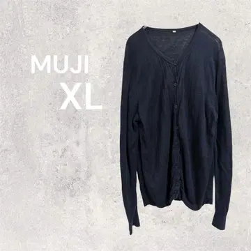 무인양품 MUJI 가디건 겉옷 긴팔 네이비 린넨 100% XL