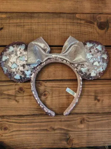 디즈니 머리띠 하트형 스팽글 머리띠 미니 핑크