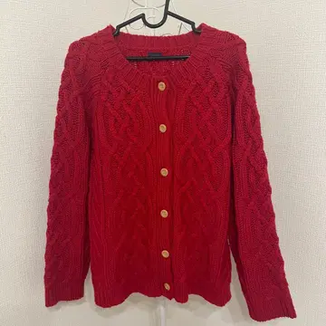 ichi 이치 케이블 니트 가디건 빨간색